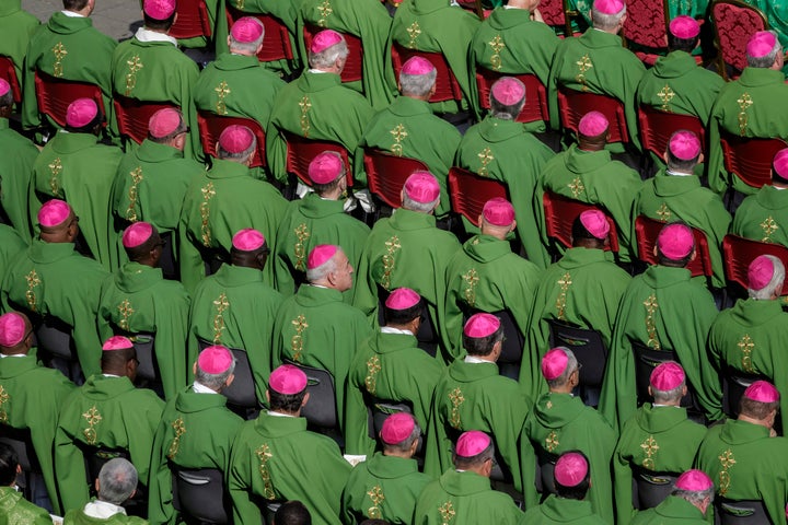 Bishops attend a mass for the opening of the Synod of Bishops, focusing on Young People, the Faith and Vocational Discernment in St. Peter's Square in Vatican City, Vatican on October 03, 2018.