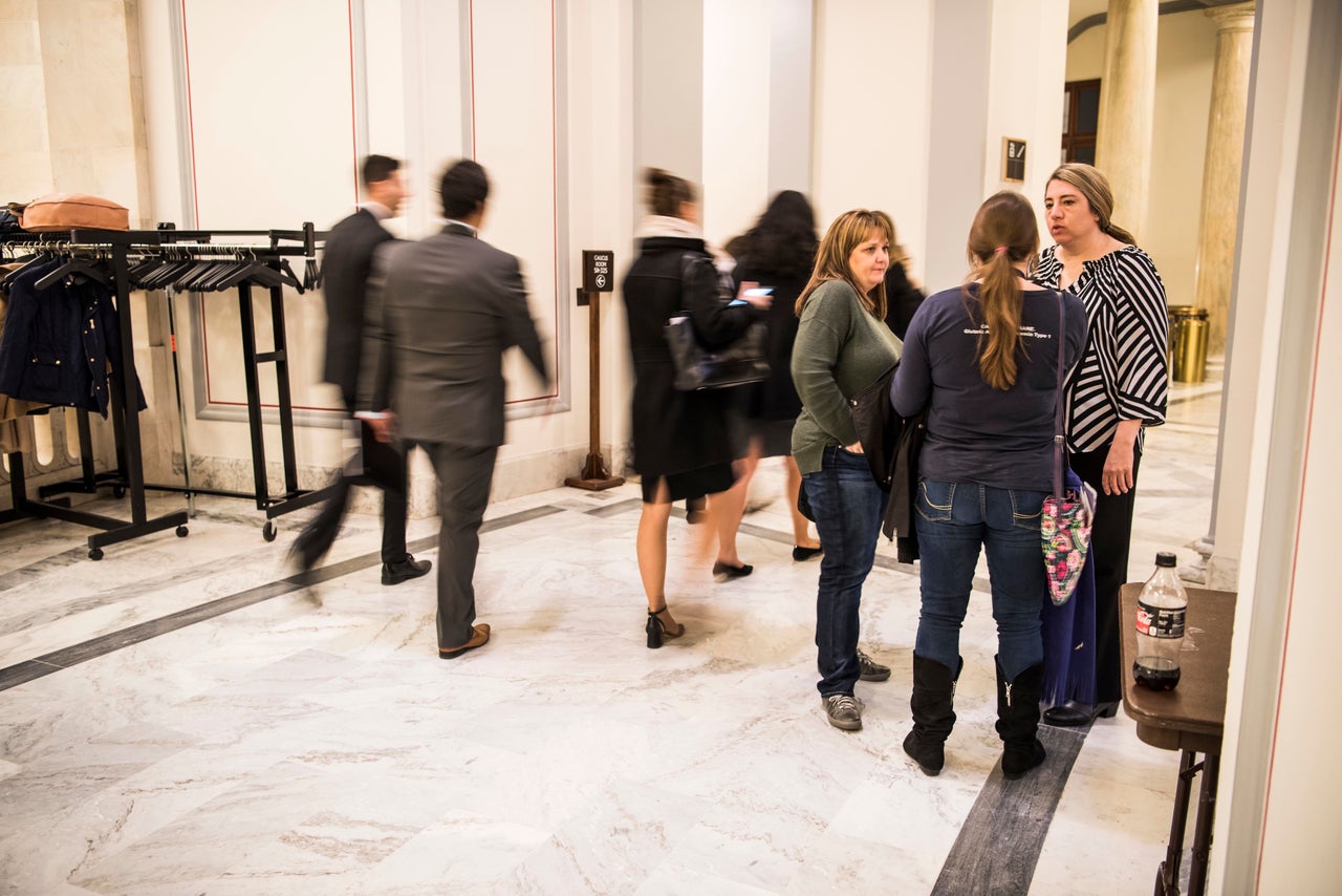 Amber talks with Dona Krystosek and Shannah Tribble Hudson, fellow Mississippi moms who are in Washington for Rare Disease Week to lobby on behalf of their children.