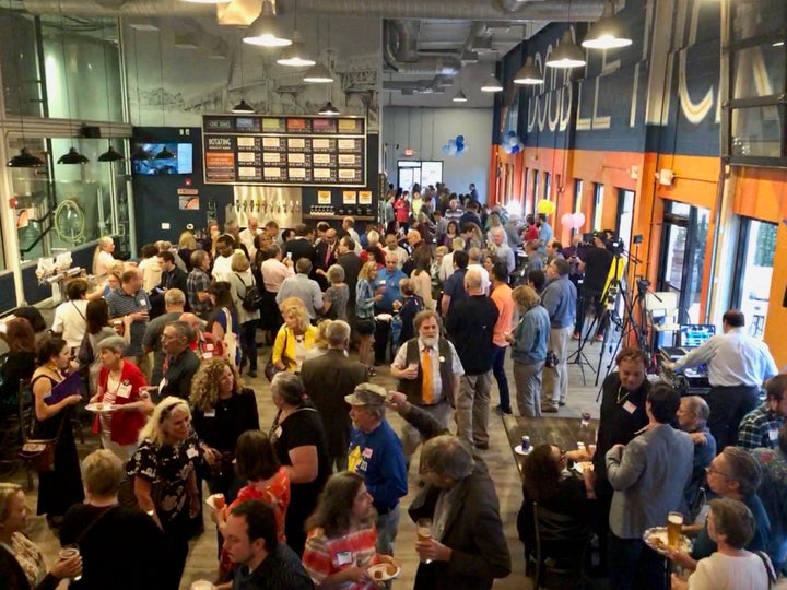 Supporters of Andy Kim gather at an event at Double Nickel Brewing Co. in Pennsauken, New Jersey, earlier this month.