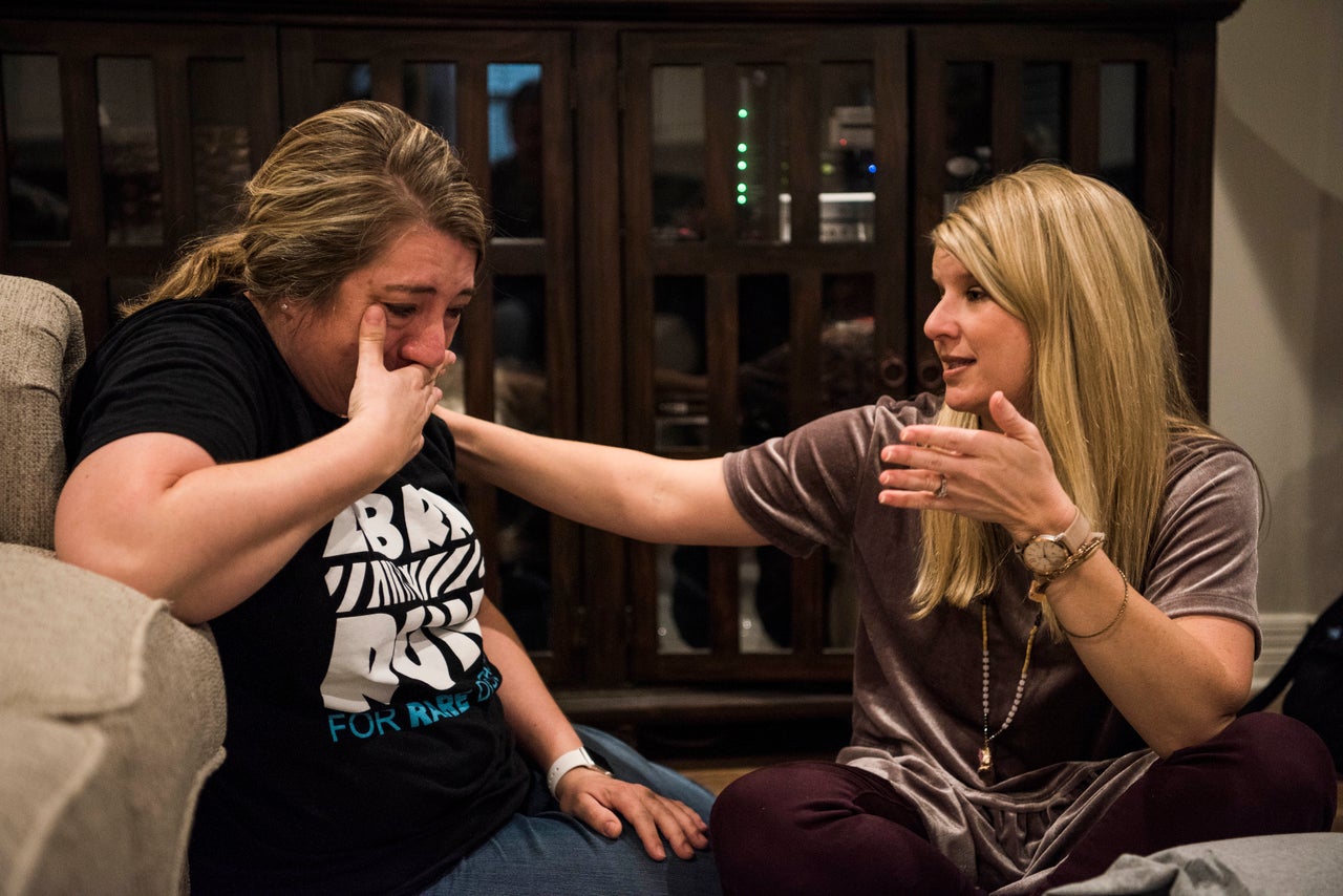 Amber is overwhelmed with emotion as she speaks about Willow during a visit with Leigh Ann Watson, whose daughter Anna Grace also suffers from MSD.