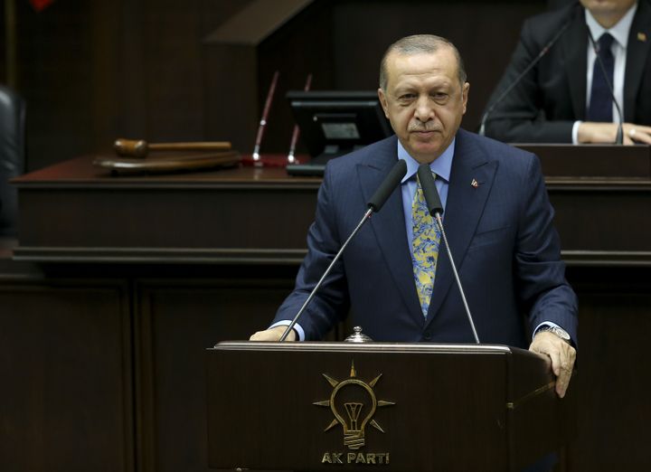 Recep Tayyip Erdogan was speaking to members of his AK Party in parliament