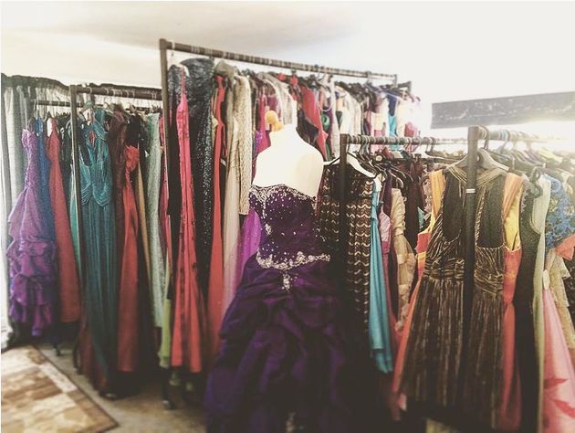 Prom dresses fill a spare bedroom in Ally's nan's house. 