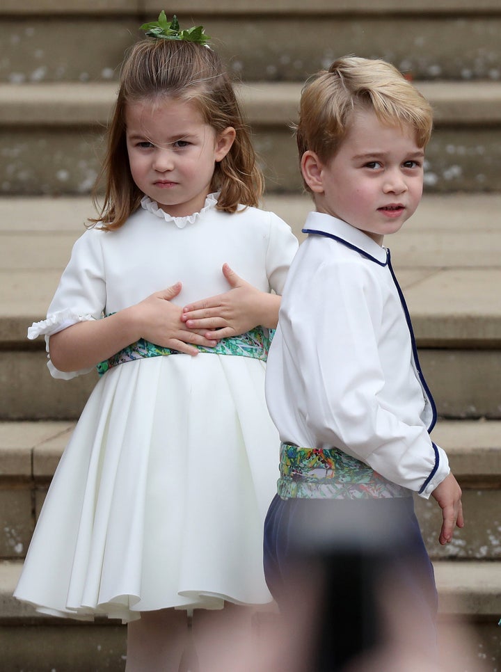 Princess Charlotte and Prince George served in Princess Eugenie's wedding party. 