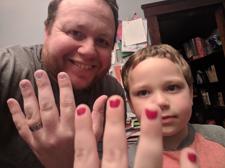 Aaron Gouveia, the founder of the parenting blog The Daddy Files, painted his nails a pale lavender shade to show support for his 5-year-old son, Sam, who was bullied at school for the red polish he sported.