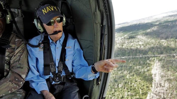 Florida Gov. Rick Scott surveys Hurricane Michael damage from a helicopter.