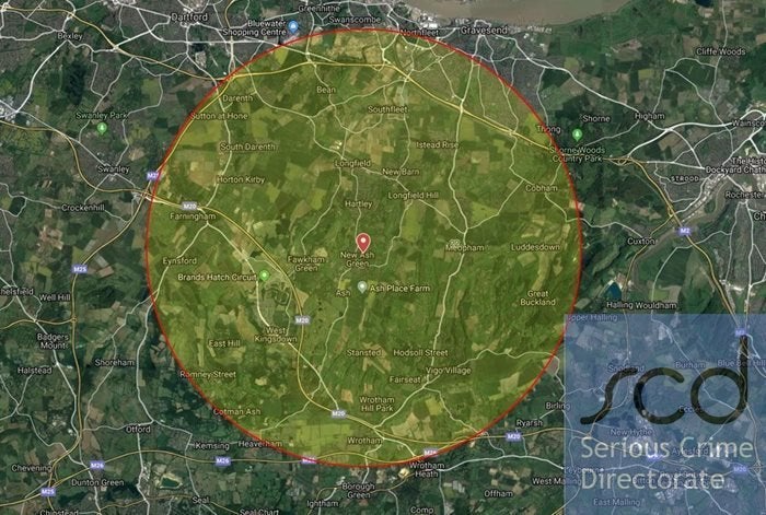 The search radius around the last place Wellgreen was seen 