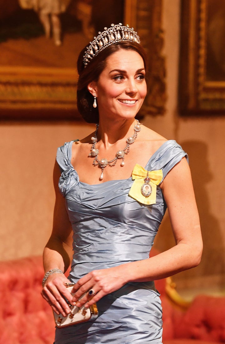 The Duchess of Cambridge during the state visit by King Willem-Alexander and Queen Maxima of the Netherlands, at Buckingham Palace, London.