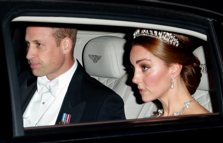 A closer look at William's outfit and Duchess Kate's jewels. 