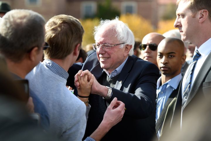 Sen. Bernie Sanders (I-Vt.) greets supporters in Boulder, Colorado, on Wednesday. As he campaigns on behalf of the Democratic cause in this year's midterms, he's also gearing up for another White House run.