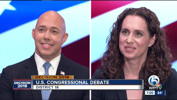 Rep. Brian Mast (R-Fla.) questioned the patriotism of his Democratic opponent Lauren Baer, a former State Department staffer, at a debate on Tuesday.