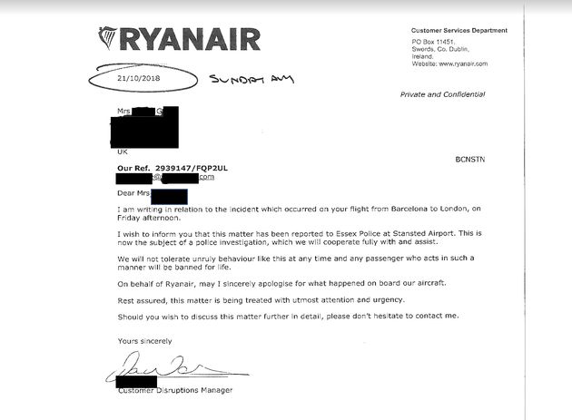 Ryanair has released a copy of its apology to Delsie Gayle 