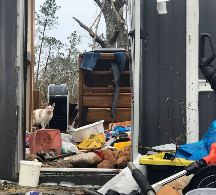 In this Oct. 23 photo, debris scatters a mobile home in Bay County, Fla., that was totally destroyed during Hurricane Michael. 