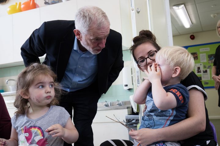 Jeremy Corbyn visits a children's centre in Norwich