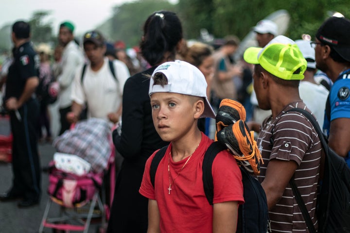 A child in the caravan of roughly 7,200 Central American migrants headed north to the U.S.-Mexico border. 