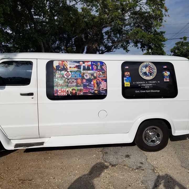 A van used by Sayoc, covered in stickers supporting President Donald Trump and criticizing Democratic officials.