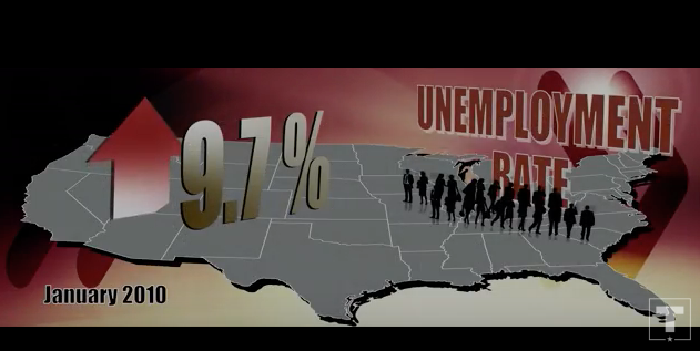 A graphic of the U.S. unemployment rate in January 2010 highlighted by President Donald Trump's campaign in 2018.