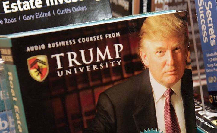 Copies of the Trump University's How to Build Wealth at a Barnes & Noble store in 2005 in New York City. A lawsuit has accused Donald Trump and the Trump Organization of defrauding investors.