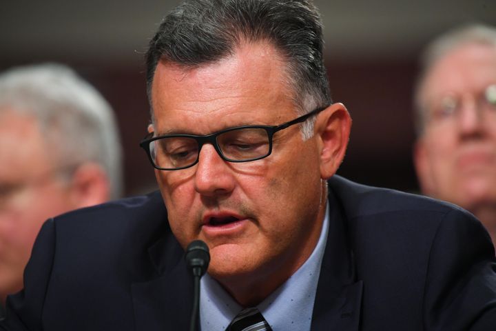 Former USA Gymnastics president Steve Penny before a Senate subcommittee facing questioning about the sex-abuse scandal involving former team doctor Larry Nassar. Penny invoked his fifth amendment right and refused to testify Tuesday. 