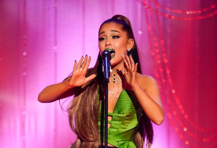 Ariana Grande performs at the "Wicked" 15th anniversary special. 