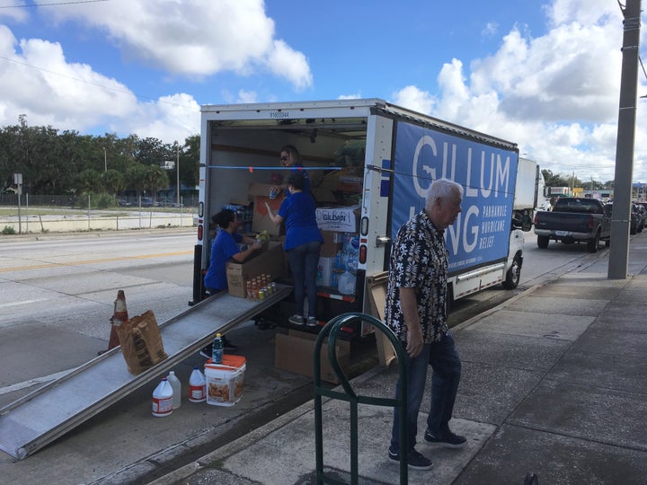 Volunteers for Andrew Gillum’s gubernatorial campaign fill a truck with relief supplies in Orlando earlier this month. The truck delivered the canned goods, bottled water and various sundries to those hit by Hurricane Michael in the Florida Panhandle.