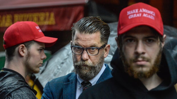 NEW YORK, NY - MAY 25: Activist Gavin McInnes takes part in an Alt Right protest of Muslim Activist Linda Sarsour on May 25, 2017 in New York City. (Photo by Stephanie Keith/Getty Images)