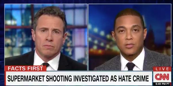 A screenshot of Don Lemon in discussion with fellow CNN anchor Chris Cuomo. “We have to stop demonizing people and realize the biggest terror threat in this country is white men, most of them radicalized to the right,” Lemon said on Oct. 29.