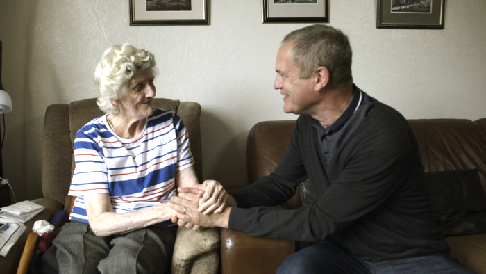 Jane (left) with poet Ifor ap Glyn (right).