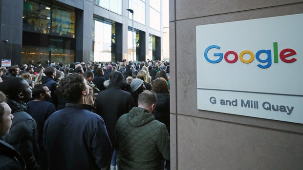 Google employees at its European headquarters in Dublin, Ireland, join others from around the world walking out of their offices in protest over claims of sexual harassment, gender inequality and systemic racism at the tech giant. (Photo by Niall Carson/PA Images via Getty Images)
