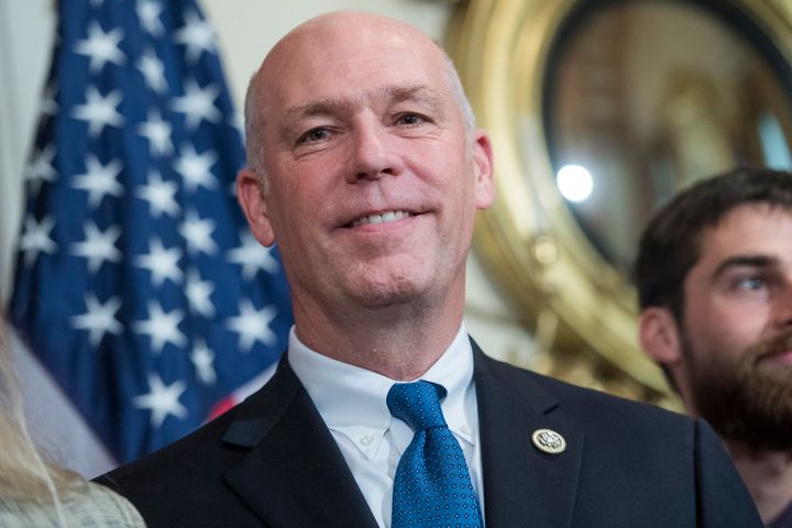 Rep. Greg Gianforte (R-Mont.) arrives for a swearing-in ceremony in the Capitol with Speaker Paul Ryan (R-Wis.) on June 21, 2017.