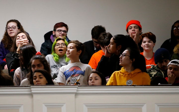 Students in March filled the hearing room inside the Massachusetts Statehouse in Boston to demand action on gun violence as p