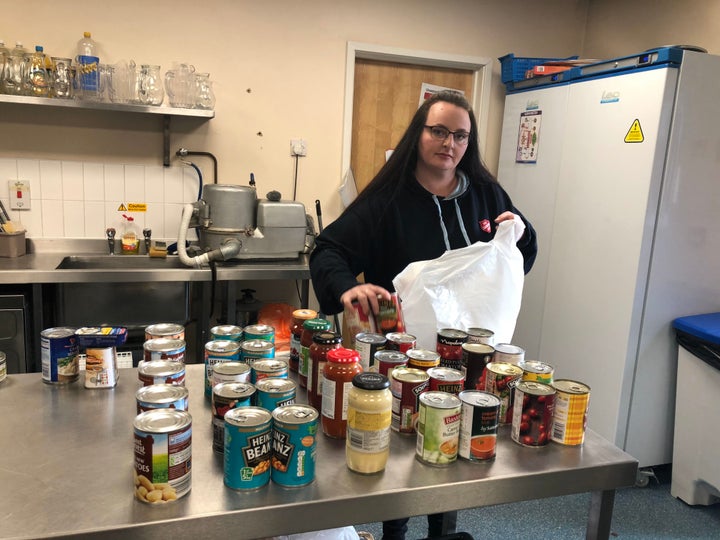 Natalie Thomas packing food bags at the Salvation Army centre in Preston