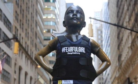 The "Fearless Girl" became a "Fearful Girl" on Friday morning.