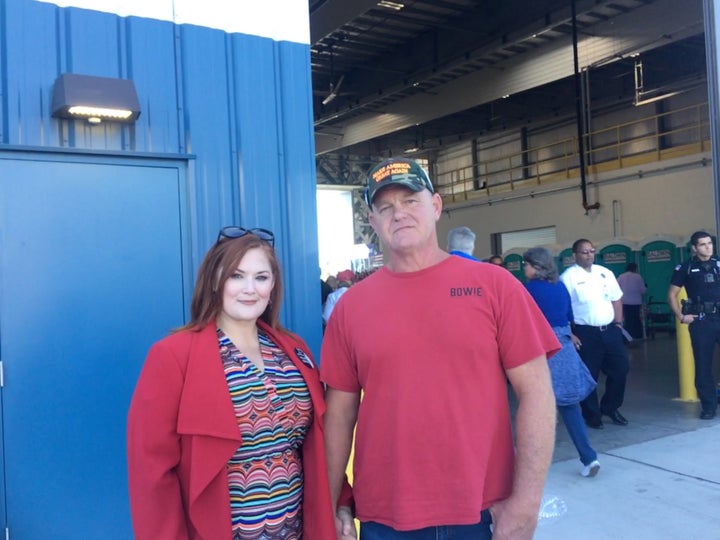 Sharon and Pete Sandifer drove two and half hours from Hattiesburg, Mississippi, to see Trump speak in Pensacola Saturday night. She refuses to believe that Trump is lying when he claims work has started on his border wall. He says he doesn't care even if Trump is lying.