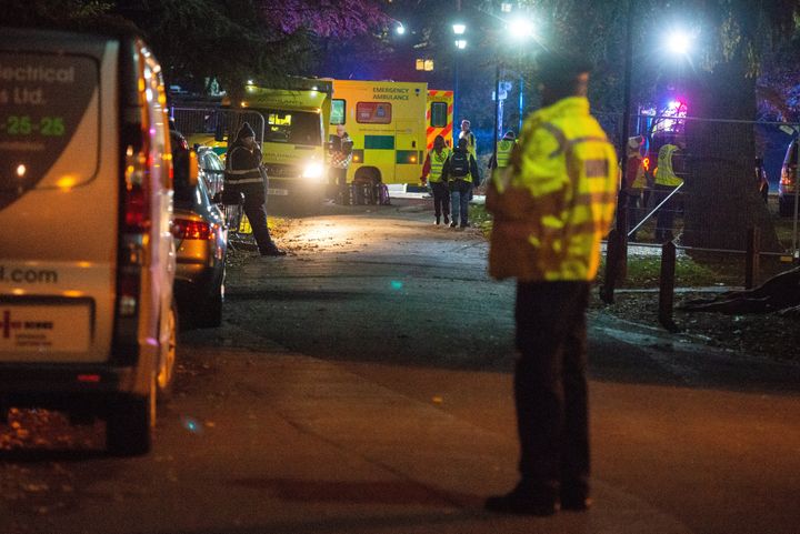 Dozens of emergency vehicles descended on the site, close to Woking, Surrey, on Saturday night.