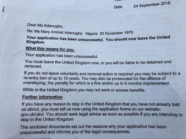 The Home Office's original letter denying Mary leave to remain in the UK