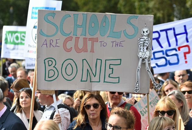 Headteachers marching in Parliament Square against budget cuts