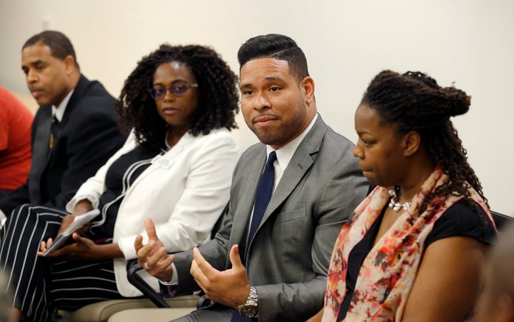 Devin Del Palacio, a Democrat running for the Arizona House, speaks at an African-American candidates forum along with Democrat mayoral candidate Tim Seay, justice of the peace candidate Sharon Sauls and Democrat candidate for Arizona Corporation Commission Kiana Maria Sears on Aug. 8 in Phoenix. They are four of at least 30 African-Americans who ran for local, state and federal offices in Arizona this year.