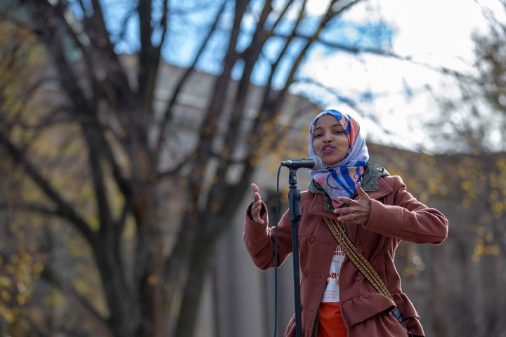 Ilhan Omar, a Muslim Somali-American running for Minnesota’s 5th Congressional District, campaigns at the University of Minnesota in Minneapolis on Nov. 2. An October report from Muslim Advocates found dozens of candidates nationwide who ran on anti-Muslim platforms.