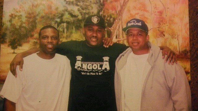 Glenn Davis, left, and co-defendants at Louisiana State Penitentiary. Davis spent 15 years in prison before he was exonerated. He was convicted on a 10-2 jury vote.