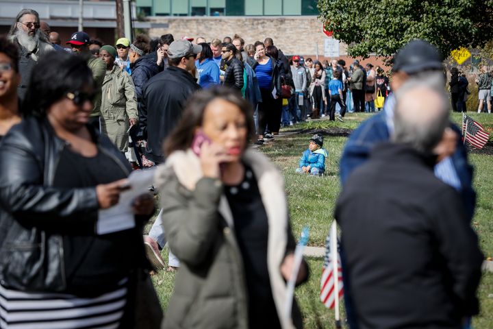 Voters line up for early voting in Cincinnati, Ohio.