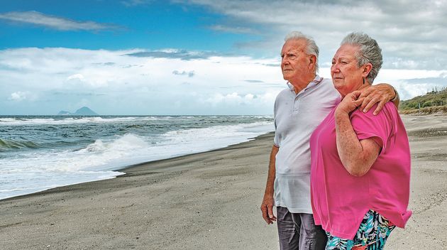 Fisherman Gus Hutt with his wife Sue, where he saved 18-month-old Malachi Reeve