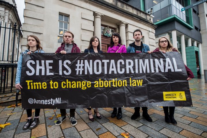 Pro-choice campaigners outside the court 