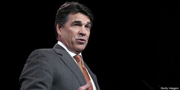 NATIONAL HARBOR, MD - MARCH 14: Texas Gov. Rick Perry addresses the 40th annual Conservative Political Action Conference (CPAC) March 14, 2013 in National Harbor, Maryland. A slate of important conserative leaders are slated to speak during the the American Conservative Union's annual conference. (Photo by Alex Wong/Getty Images)