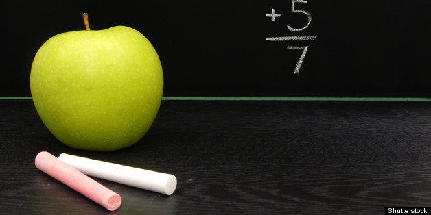 teachers apple and chalk on a...