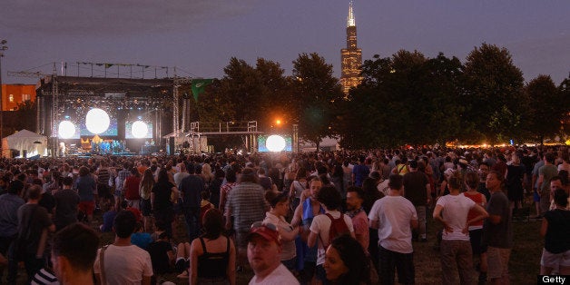 CHICAGO, IL - JULY 19: General view of atmosphere as Bjork performs on Day 1 of Pitchfork Music Festival 2013 at Union Park on July 19, 2013 in Chicago, Illinois. (Photo by Daniel Boczarski/Redferns via Getty Images)