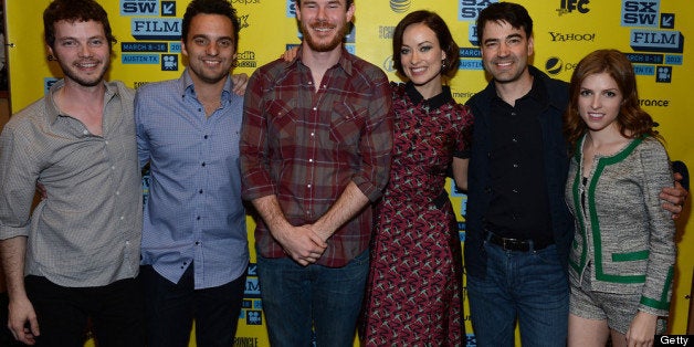 AUSTIN, TX - MARCH 09: (L-R) D.P. Ben Richardson, actor Jake Johnson, director Joe Swanberg, actress Olivia Wilde, actor Ron