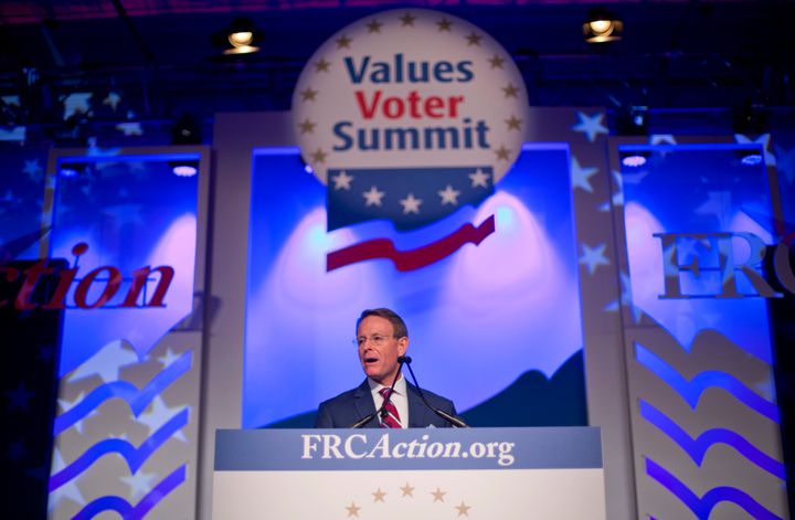 Family Research Council president Tony Perkins speaks to the 2018 Values Voters Summit in Washington, Friday, Sept. 21, 2018. 