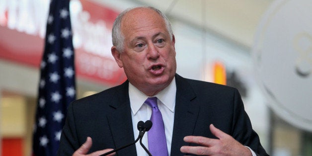 Pat Quinn, governor of Illinois, speaks prior to the grand opening of the Fashion Outlets of Chicago mall in Rosemont, Illinois, U.S., on Thursday, Aug. 1, 2013. Consumer spending, which accounts for 70 percent of the U.S. economy, increased 1.8 percent after advancing 2.3 percent in the period ended July 28, according to the Bloomberg Consumer Comfort Index. Photographer: Tim Boyle/Bloomberg via Getty Images