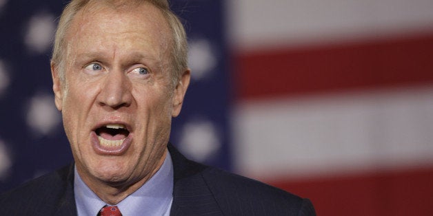 CHICAGO, IL - NOVEMBER 4: Republican gubernatorial candidate Bruce Rauner declares victory during his election night gathering while incumbent Democratic Gov. Pat Quinn is yet to concede on November 4, 2014 in Chicago, Illinois. Rauner leads by over 170,000 votes with 98 percent reporting. (Photo by John Gress/Getty Images)