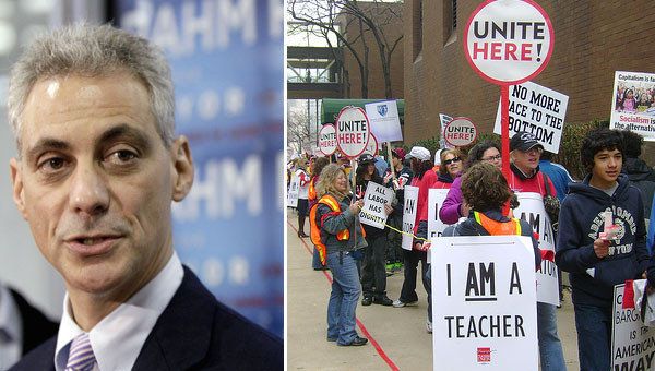 RAHM WANTS TO BAN TEACHERS' UNION,
                            CLOSE SCHOOLS